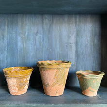 Vintage Scalloped Terracotta Pot with Green Glazed Detail