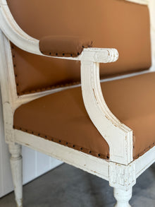 Antique Swedish Settee Updated in Tobacco Leather