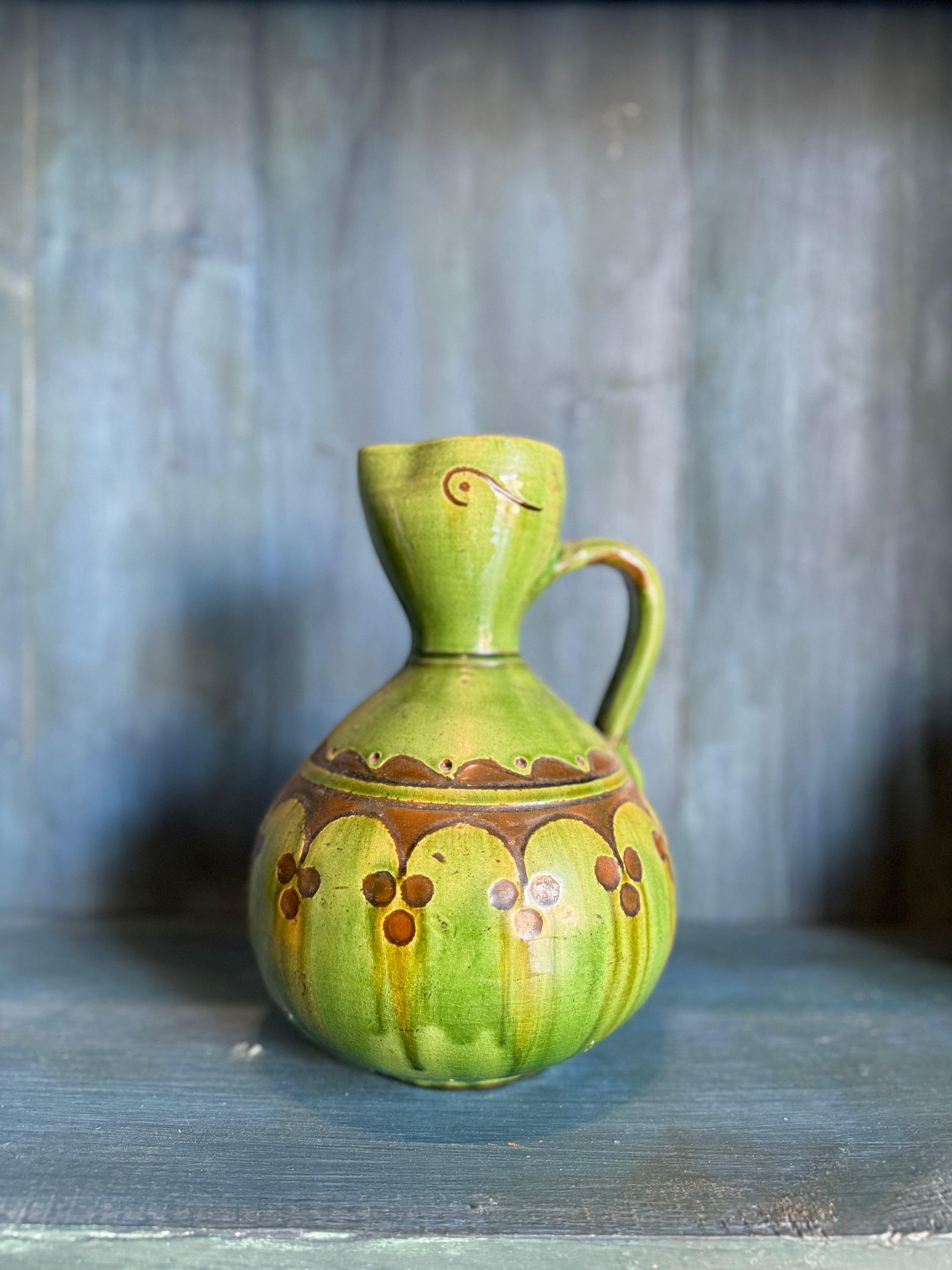 Spanish Antique Green Glazed Water Jug