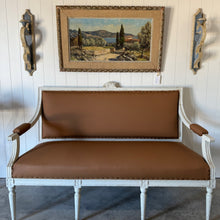 Antique Swedish Settee Updated in Tobacco Leather