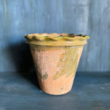 Vintage Scalloped Terracotta Pot with Green Glazed Detail