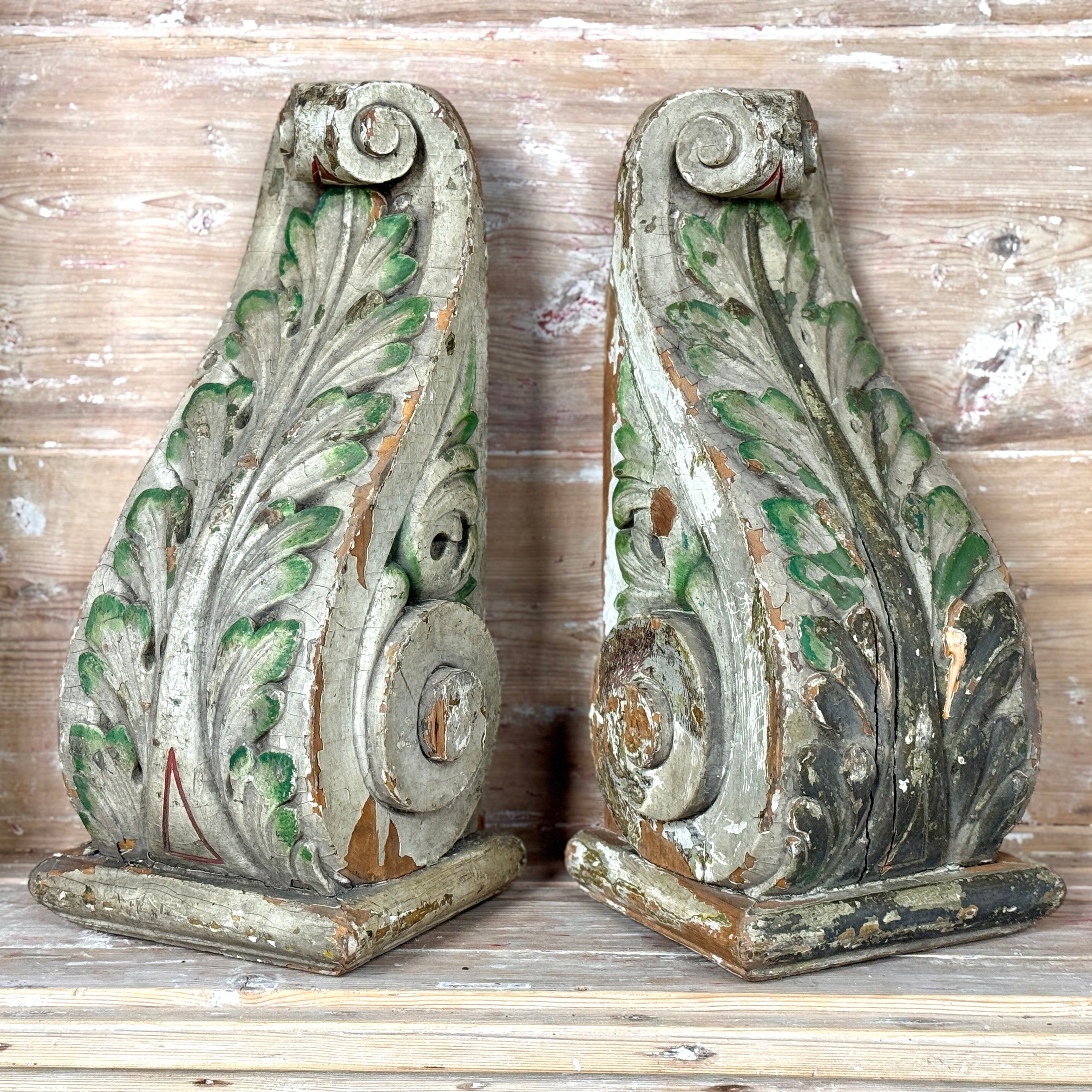 Pair of Antique Belgian Console Bases in Carved Wood