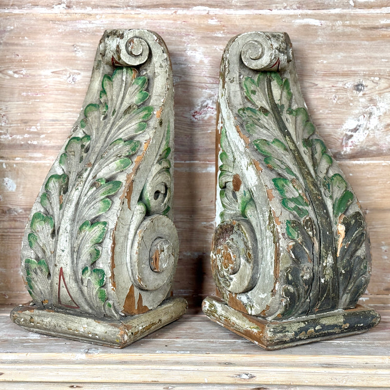 Pair of Antique Belgian Console Bases in Carved Wood