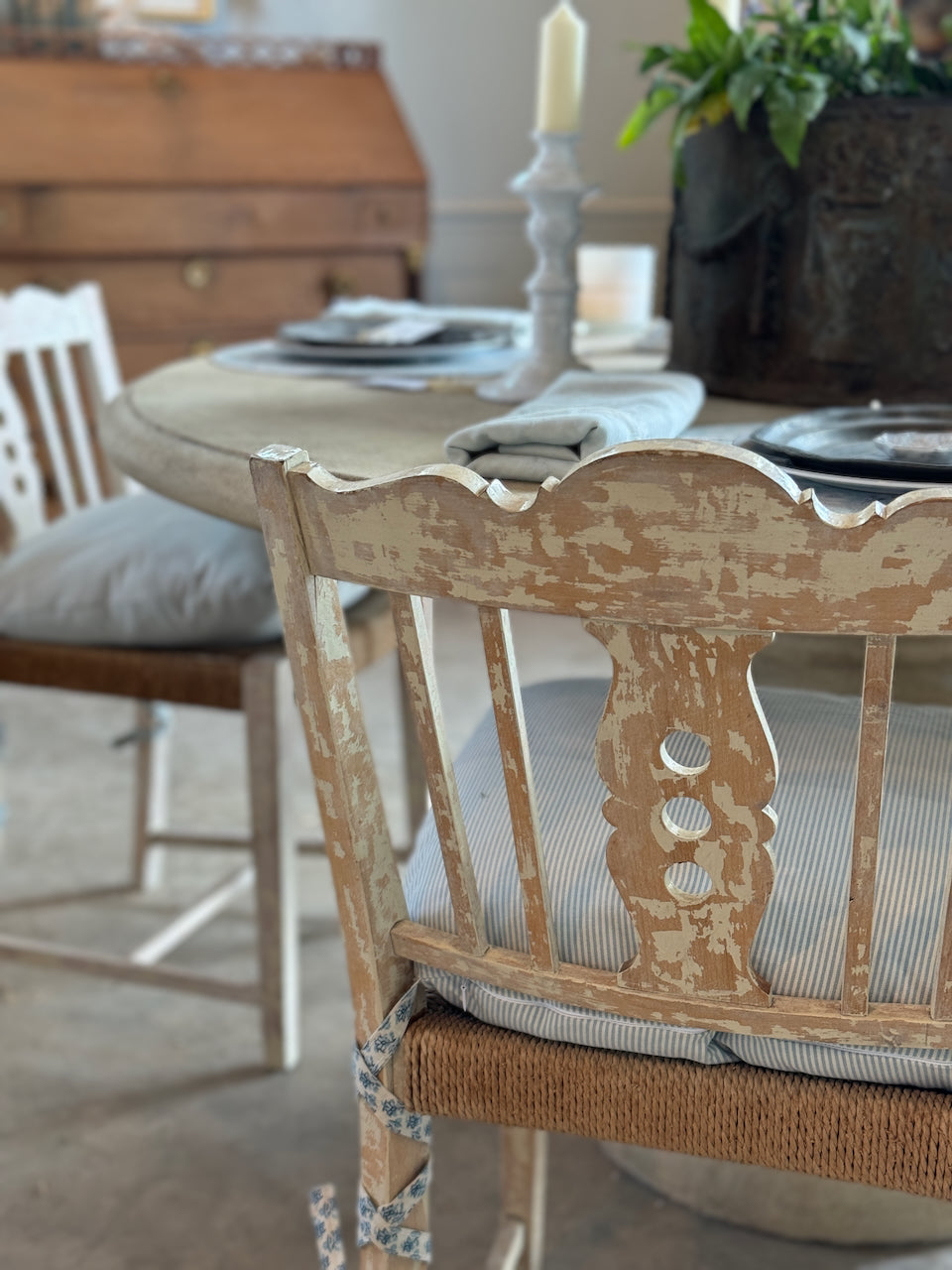 Swedish Rush Seat Chairs, Set of 4, Vintage Circa 1950's