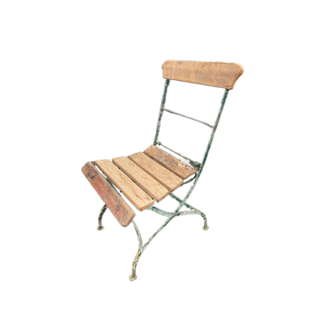 Pair of Antique French Folding Garden Chairs with Wood Slats
