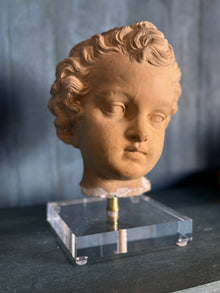 Antique French Terracotta Bust Fragment Mounted on Acrylic Base