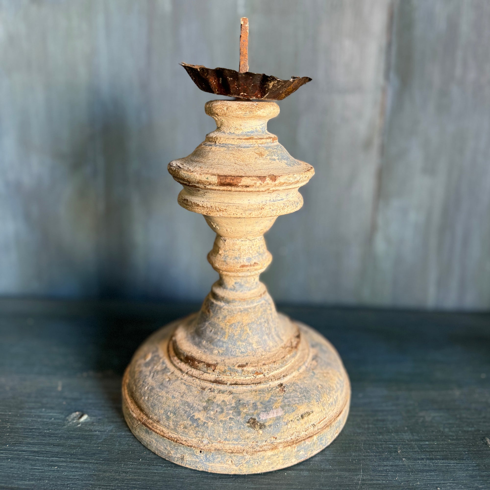 Antique Italian Cerulean Blue Candlestick