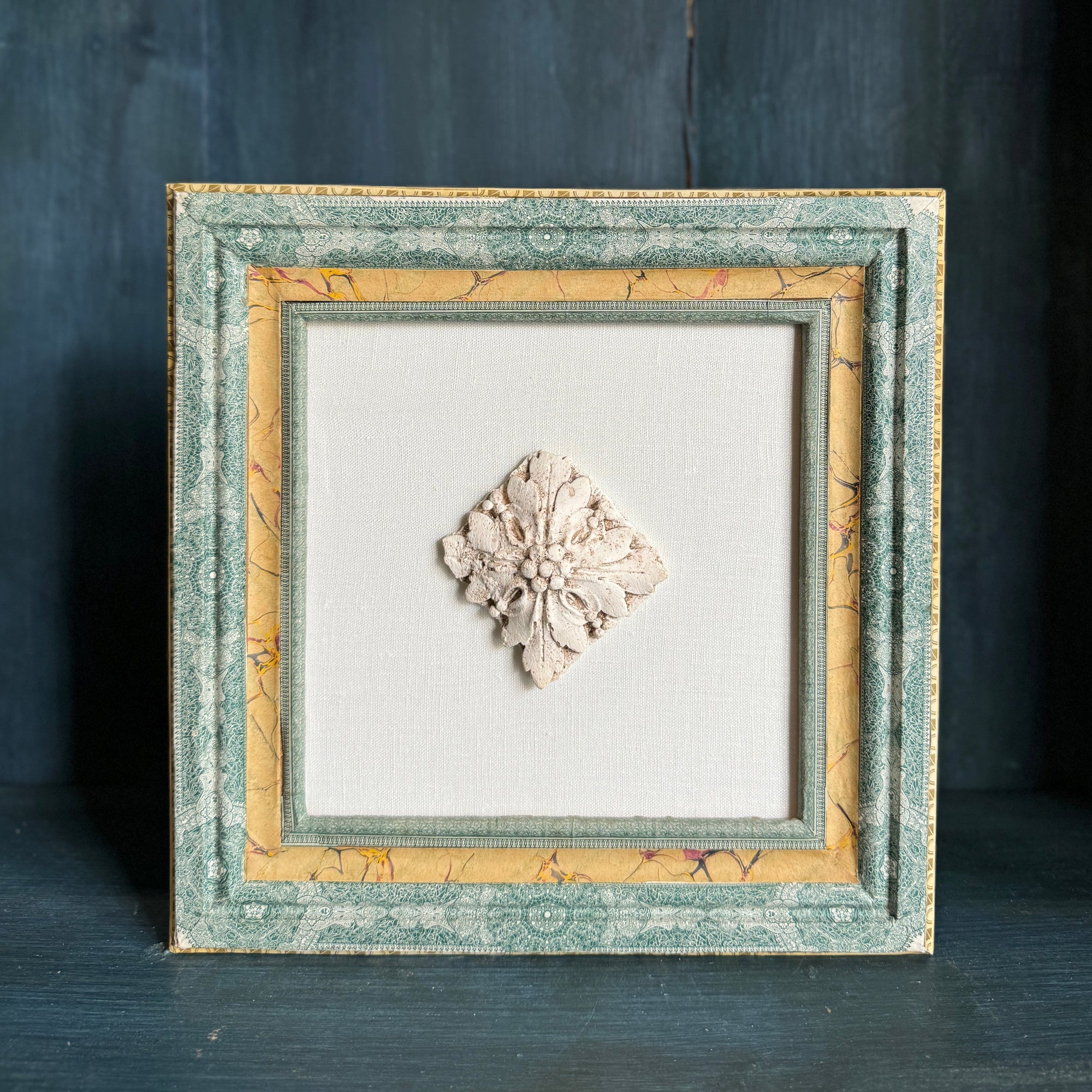 Plaster Fragment Mounted on Linen in Handmade Frames