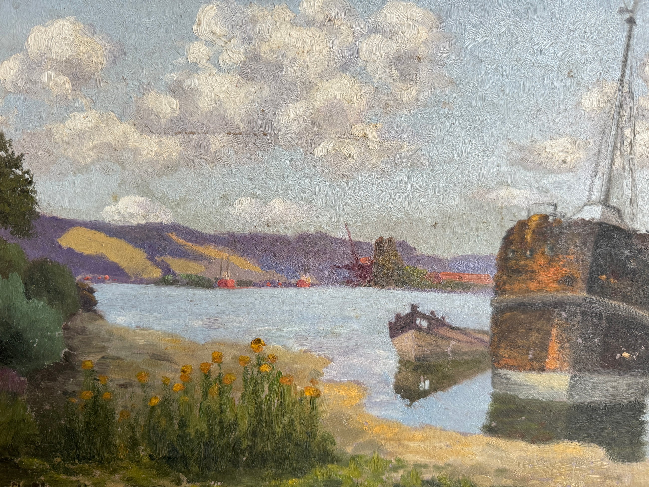 Antique Boat Landscape Painting 11"H x 14.25"W