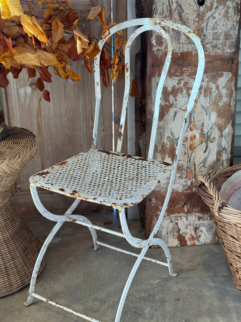 Pair of Napoleon III French Folding Garden Chairs with Aged Patina