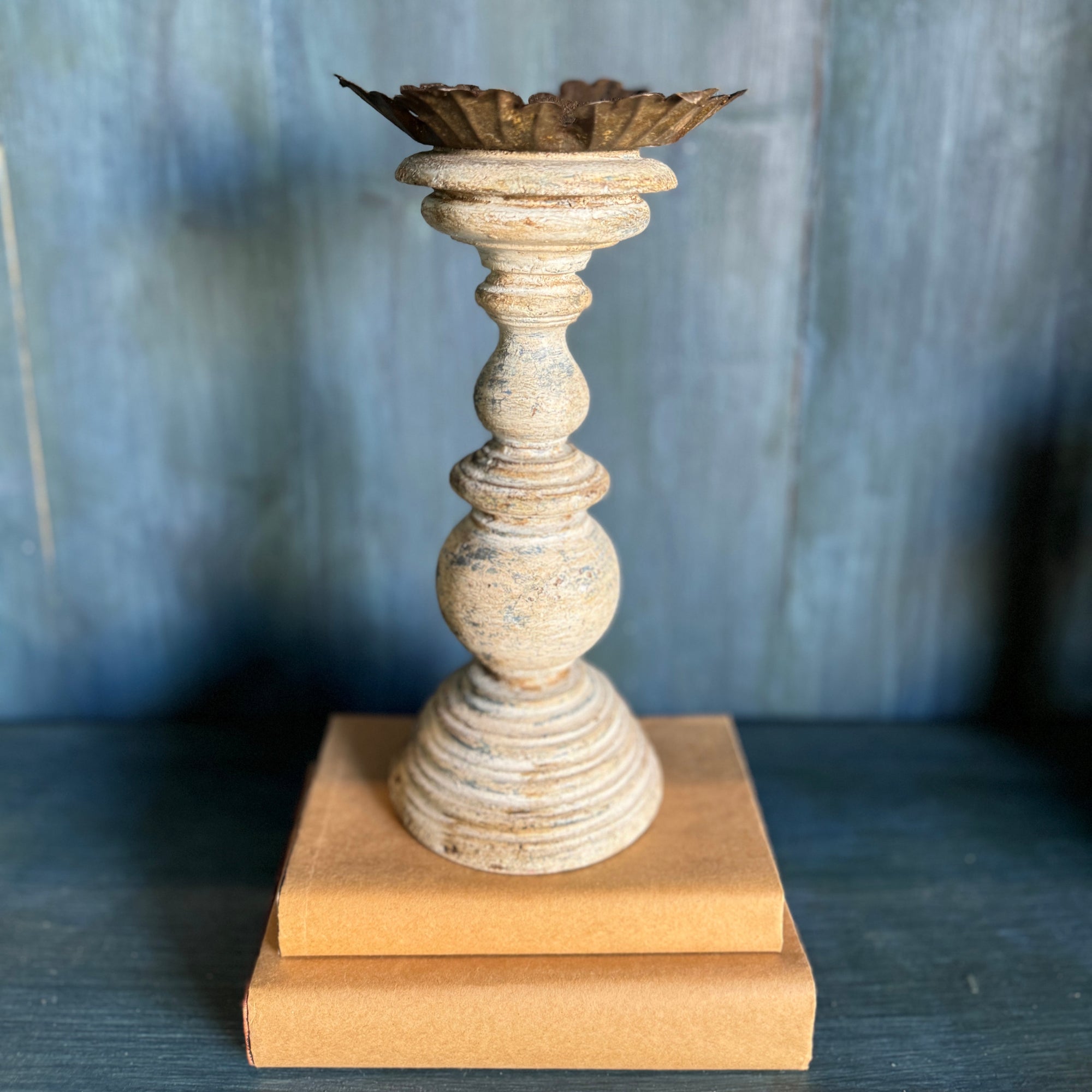 Antique Italian Cerulean Blue Candlestick