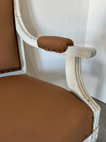 Antique Swedish Settee Updated in Tobacco Leather