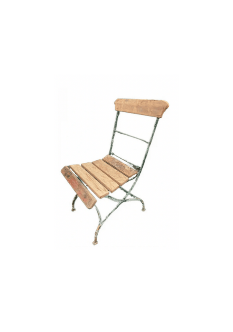 Pair of Antique French Folding Garden Chairs with Wood Slats