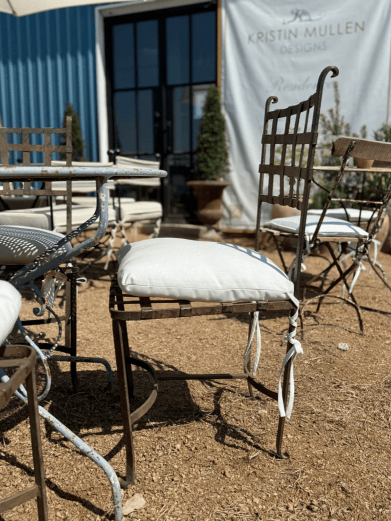 Vintage French Iron Garden Chairs with Cushions, Set of 4