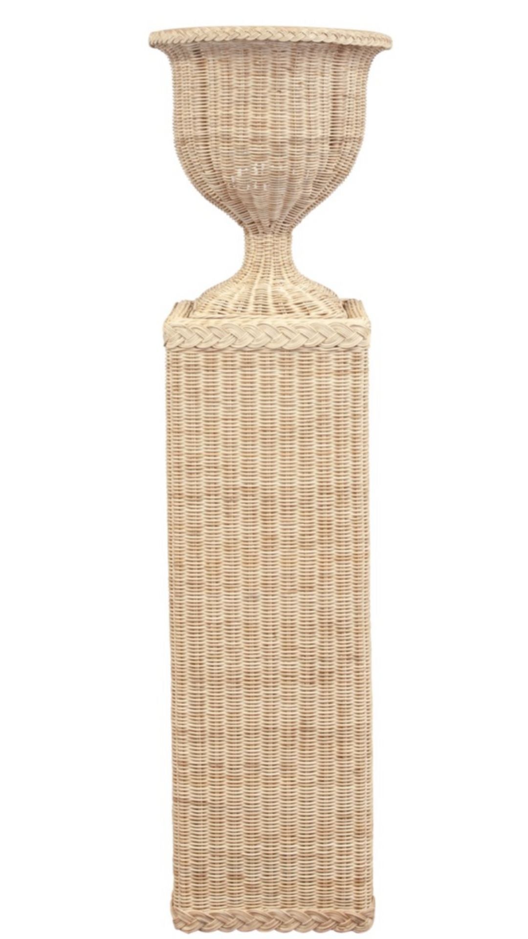 Wicker Neoclassical Urn and Pedestal